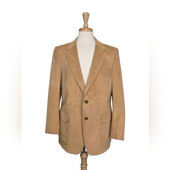 Vtg Camel Faux Suede Blazer Made USA Wedding Prom BusinessCore Size 36 - Picture 1 of 9